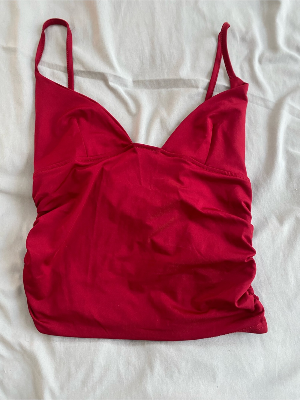 Womenβs Red Wide Chest Crop Tank Top with Slim Straps